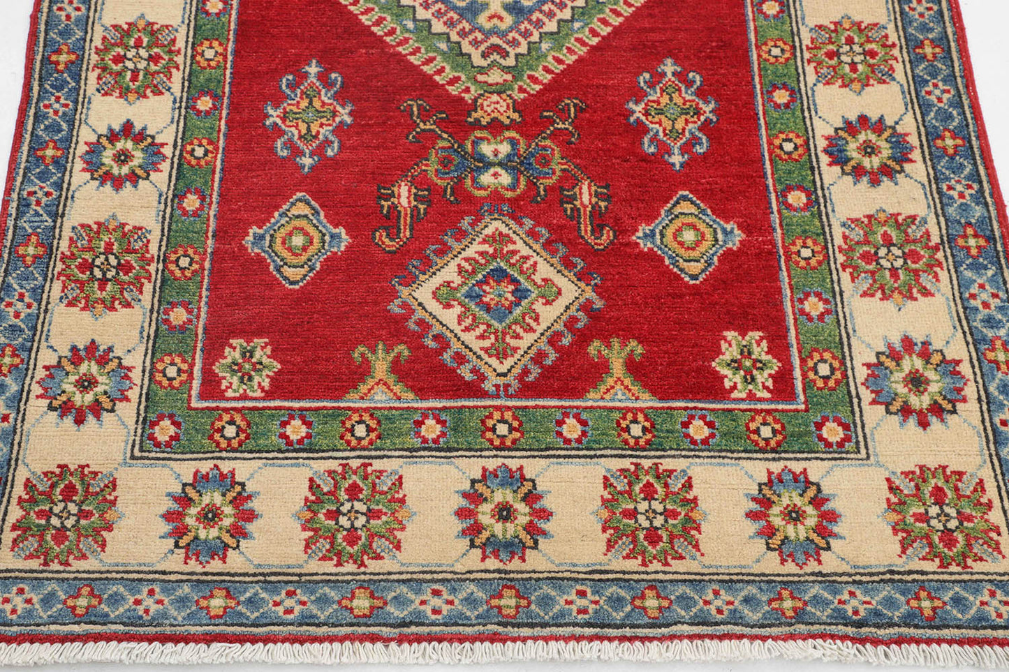 Hand-Knotted Tribal Kazak Carpet 5'.1" X 3'.4" Tribal, Red Fine Wool Area Rug 3x5