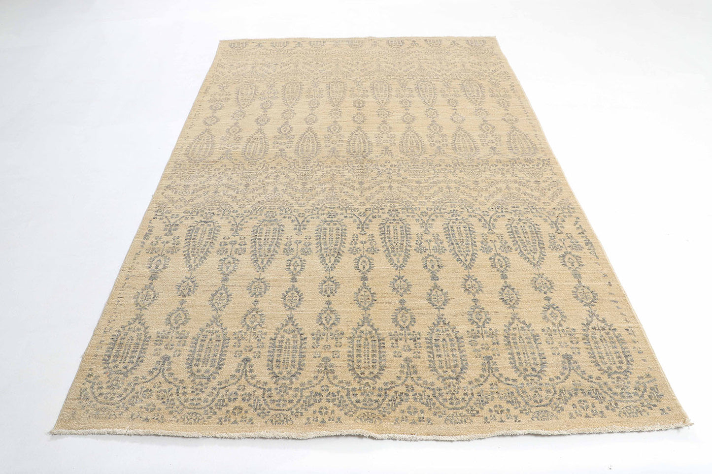 Hand-Knotted Oushak Carpet 5'.8" X 8'.6" Traditional, Ivory Fine Wool Area Rug 6x9